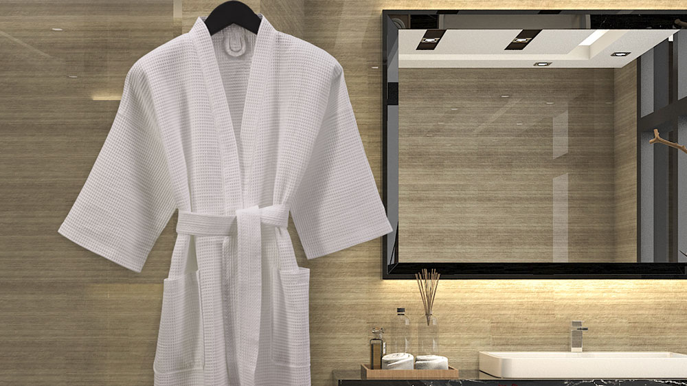 Connoisseur Homewood Suites by Hilton Hotel WAFFLE WEAVE BATHROBE White  Kimono